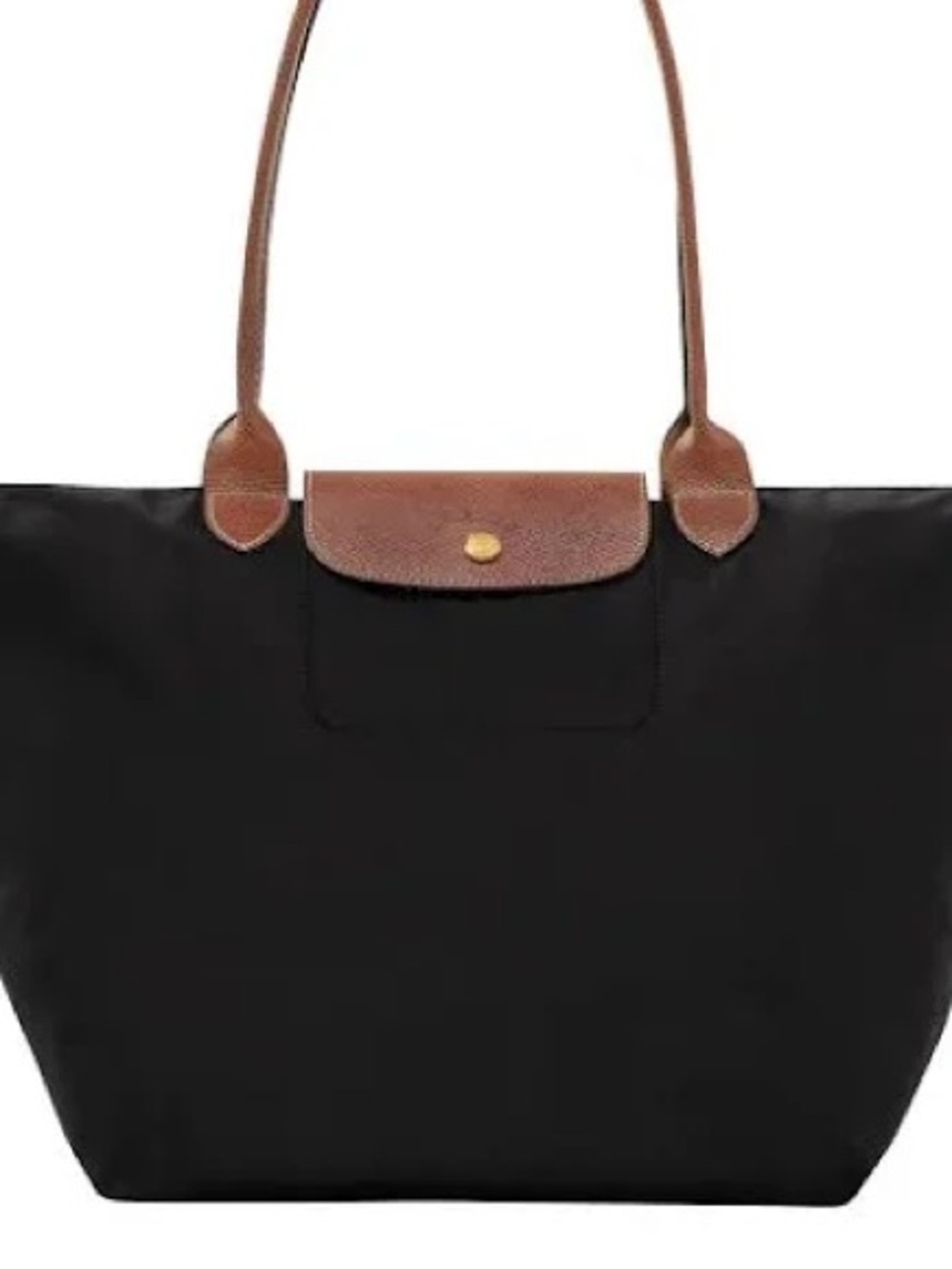 Longchamp Black Tote with Brown Leather Trim